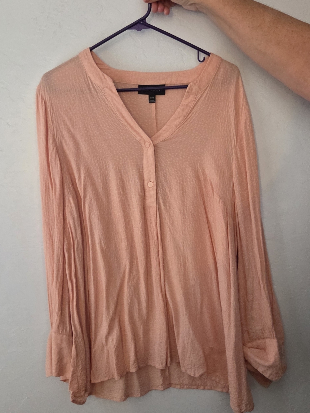 Lane Bryant Peach Button-Front Long Sleeve Blouse